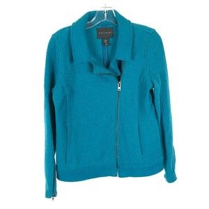 Womens Size Small Nordstrom Tahari Turquoise Blue Textured Wool Moto Jacket